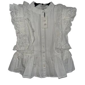 Sea White Ruffle Sleeve Top